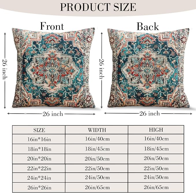 Boho Throw Pillow Covers 26x26 inch Set of 2,Boho Vintage Carpet Pattern Antique Ethnic Decor Double Sided Pattern Cushion Cover Soft Pillow Case Living Sofa Room Bed Square Pillow Cover