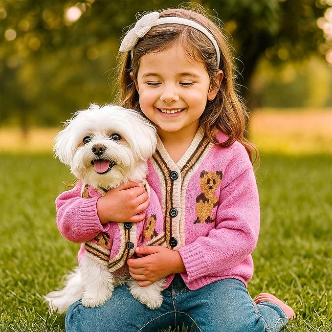 ABRRLO Small Dog Sweaters Cute Bear Dog Cardigans Clothes for Small Medium Dogs Boy Girl Puppy Cat Knitting Cardigan Outfits Dogs Winter Coats Warm Pet Doggy Clothes Soft Knitwear (Pink, X-Small)