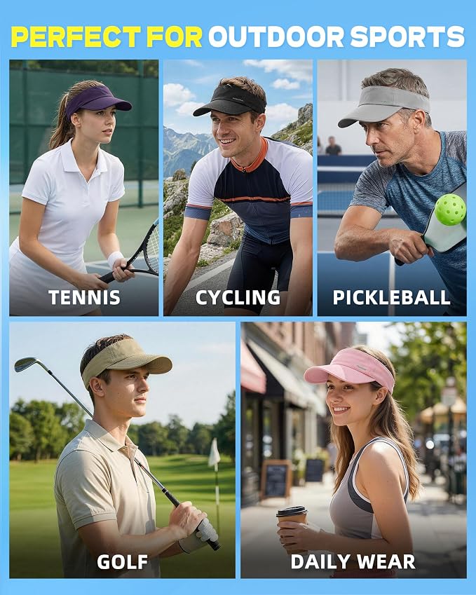 Sun Visor Hats for Women Men - Wide Brim Quick Dry Adjustable Hat | Upf 80+ Sun Protection Sport Hat, Cooling Sweatband; Breathable Quick-Dry Fabric Visors for Running, Tennis, Golf, Sports