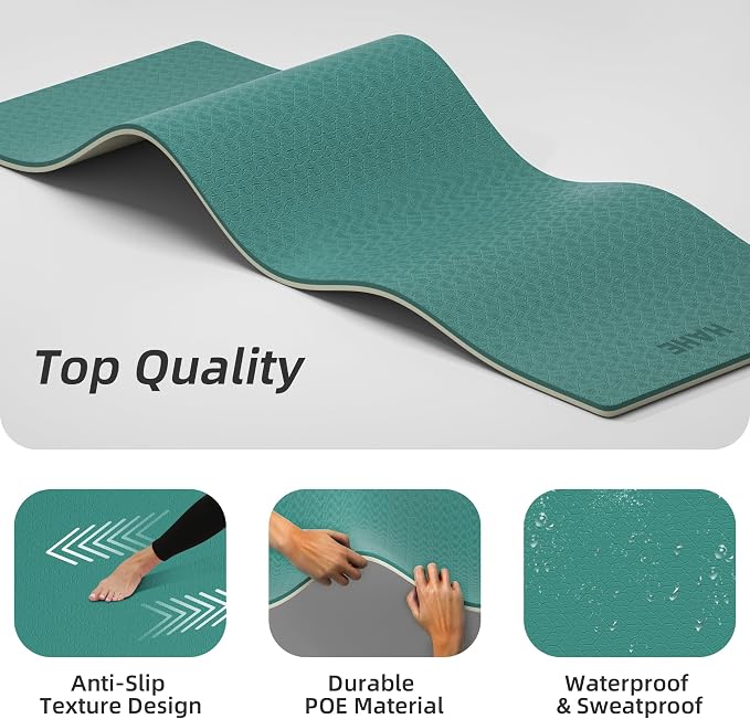 HAHE Wide Yoga Mat 72"x32"x0.4" Thick Pilates Mat with Carrying Strap