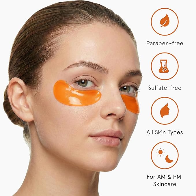 LE GUSHE Vitamin C Eye Patches with Collagen and Snail Mucin, Aloe Vera Eye Patches for Puffy and Dark Undereyes, Korean Skincare for All Skin Types, 10 Pairs