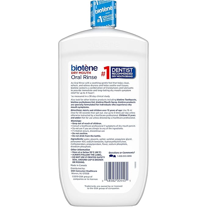 biotène Oral Rinse Mouthwash for Dry Mouth, Breath Freshener and Dry Mouth Treatment, Fresh Mint - 33.8 fl oz (Pack of 2)