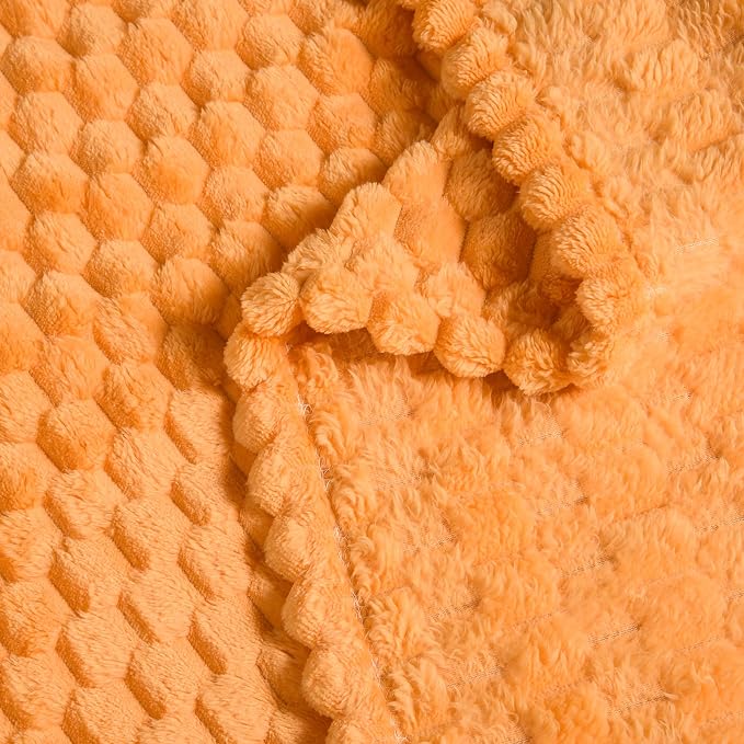 Vessia Flannel Fleece Twin Blanket(60x80 inch), 3D Jacquard Light Orange Fuzzy and Warm Blanket for Couch,Sofa,Chair, 300GSM Super Soft Touch Cozy Lightweight Bed Home Decor for All-Season