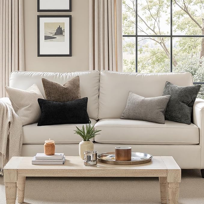 MIULEE Decorative Couch Throw Pillow Covers 22x22 Inch Brown 2 Pack | Modern Boho Accent, Soft Chenille Pillow Covers, Farmhouse Cushion Cases for Home Decor Bed Sofa Living Room
