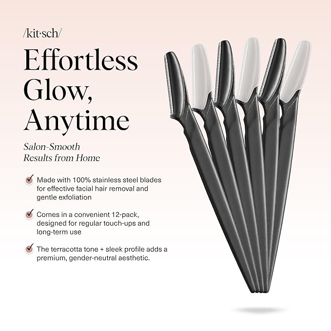 Kitsch Dermaplane Razor for Women Face – Face Razors for Women & Men, Eyebrow Trimmer & Face Shaver – Exfoliating Facial Razor & Skin Care Tool for Smoother Skin - Black, 6 pcs