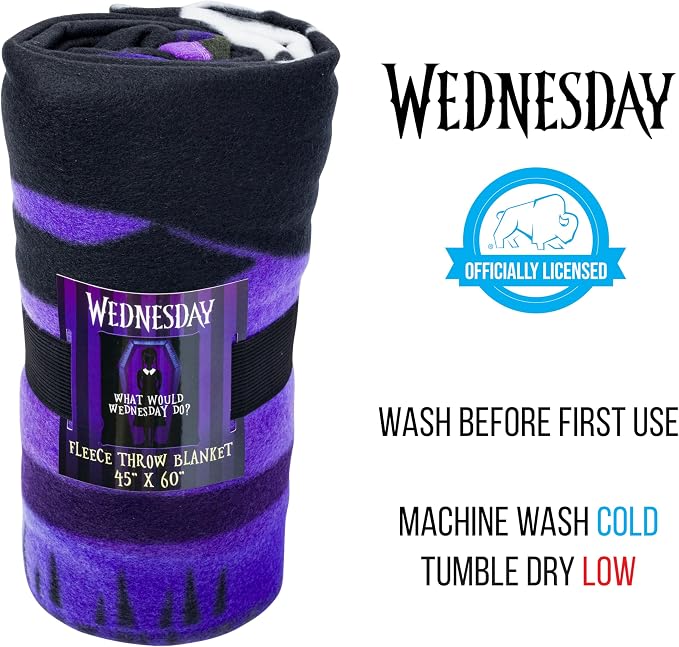 Silver Buffalo Wednesday Addams Family, Fleece Throw Blanket, 45x60in | What Would Wednesday Do, Soft and Cozy, 180 GSM