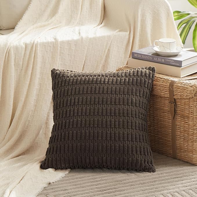 Fancy Homi 4 Packs Decorative Throw Pillow Covers for Living Room Couch Bed, Modern Farmhouse Boho Home Décor Accent Cushion Case, 28" x 28", Dark Brown