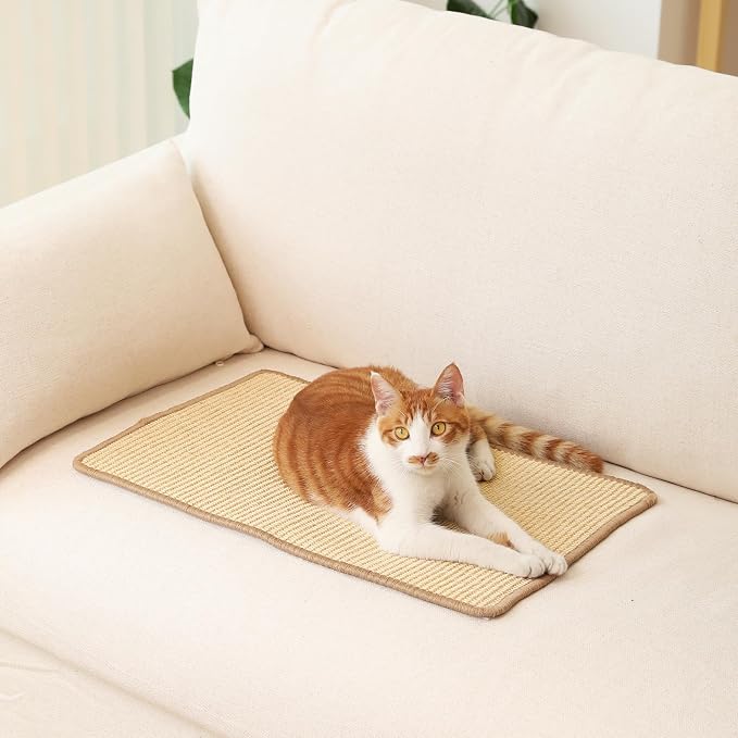 FUKUMARU 2 Packs Cat Scratching Mat, 19.6 x 11.8 Inch Cat Scratcher Pad | Natural Sisal Cat Scratch Mat for Indoor Cats, Horizontal Cat Wall Scratcher Floor Rug with Sticky Tapes, Furniture Protector