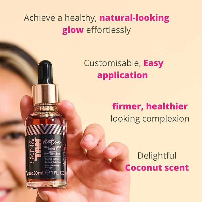 Skinny Tan Notox Face Tanning Drops - Hydrating Serum for Face with Vegan Collagen, Guarana, Aloe Vera - Reduces Appearance of Imperfections - 1 oz