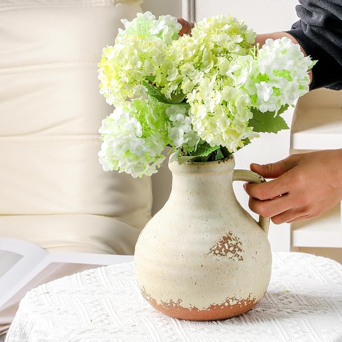 Ceramic Flower Vase Home Decor - 7.1 Inch Farmhouse Vases Rustic Vintage Living Room Kitchen Bedroom Decorations for House Book Shelf Office Coffee Desk Dining Fireplace