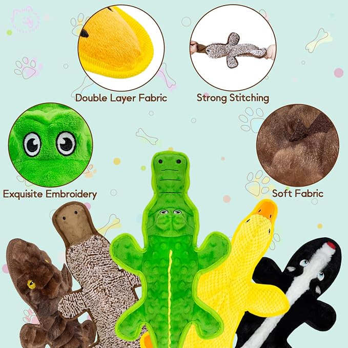 No Stuffing Dog Squeak Toys, 5 Pack Chew Toys for Small to Large Puppies | Durable Plush Puppy Teething Toys, Interactive to Keep Pets Busy, Toss Fetch Tug Play, Best Birthday Gift