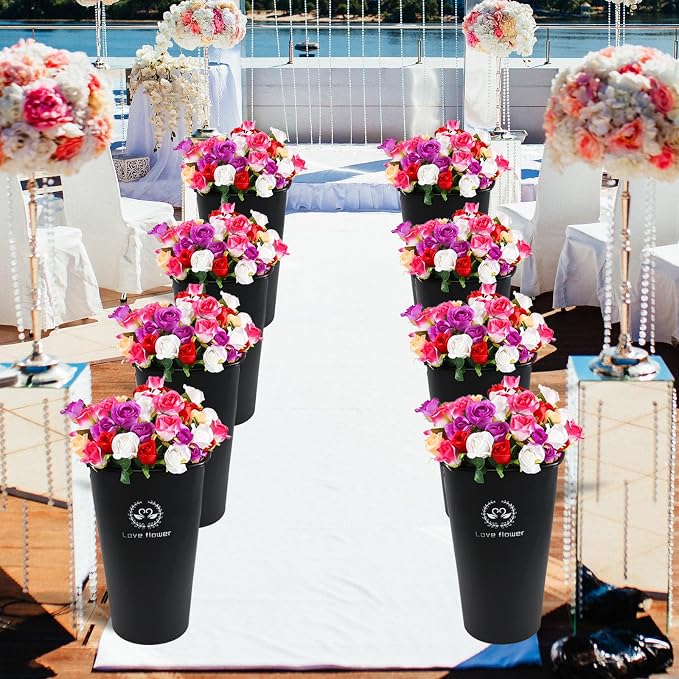 Teyyvn Floral Buckets, 4-Pack Tall Plastic Flower Containers, Black | 19.92 Inch, Durable Vase Buckets for Fresh-Cut Flowers, Arrangements, Wedding, Event, and Retail Display