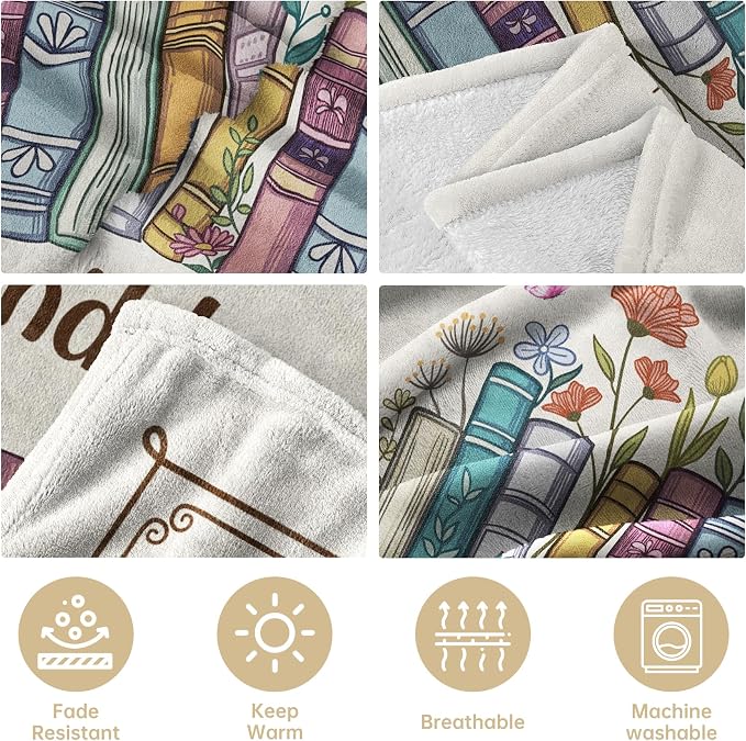 Book Lovers Gifts, Reading Blanket Gifts for Book Lovers | Unique Bookish Presents for Reader Bookworm on Birthday Christmas Soft Flannel Throw Blanket 60"x50"