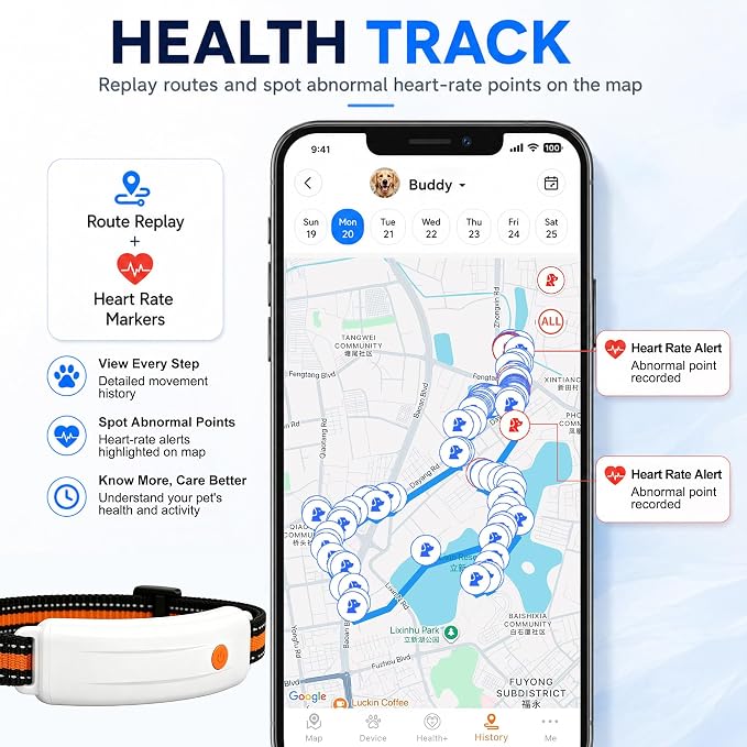 4G LTE GPS Pet Tracker & Virtual Fence, Real-Time Location, Heart Rate & Activity Monitor, Remote Training Smart Collar for Large Cats, Small, Medium and Large Dogs (White)