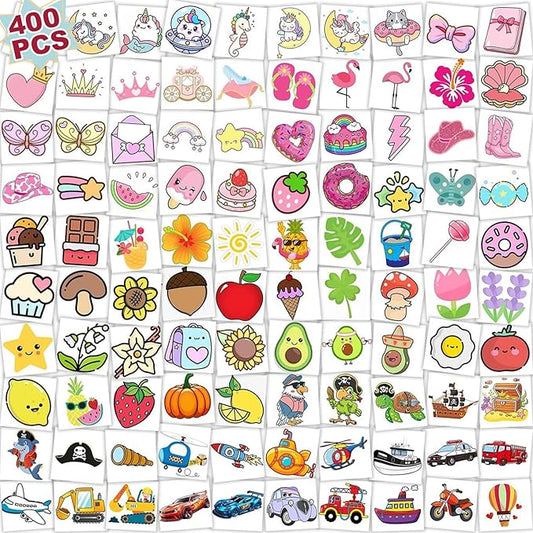 400+ Premium Temporary Tattoos for Kids & Adults - Waterproof Fake Tattoos Last 2-7 Days, Cute Fruit Animal Dessert Designs, Deluxe Gift-Ready Packaging, Perfect for Birthday Party, Halloween