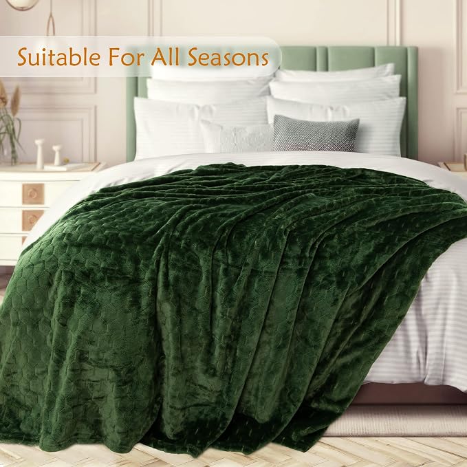 Fleece Blanket Super Soft Cozy Throw Blanket 50" x 60", Lightweight Fuzzy Comfy Textured Flannel Blanket Warm Plush Throw Blankets for Couch, Sofa, Bed, Olive Green