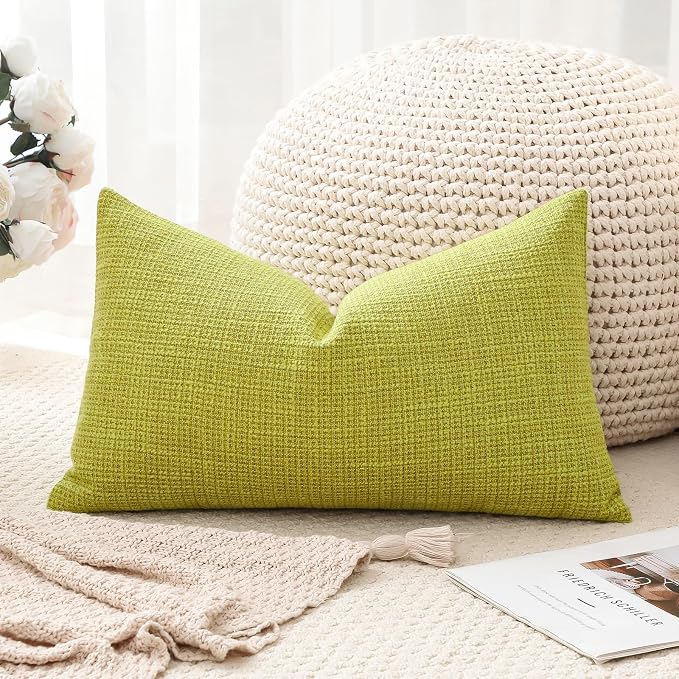 OTOSTAR Linen Throw Pillow Cover Set of 1 Decorative Lumbar Pillowcases Cushion Covers 16x24 Inch for Home Decor Sofa Bedroom Car 40 x 60CM Sage Green