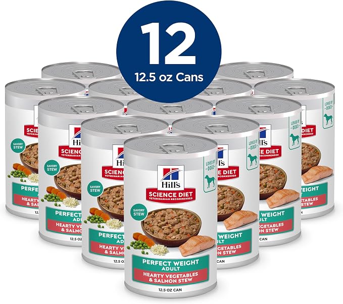 Hill's Science Diet Adult Perfect Weight Wet Dog Food | #1 Veterinarian Recommended, Vegetable & Salmon Stew, 12.5 oz. Cans, 12-Pack