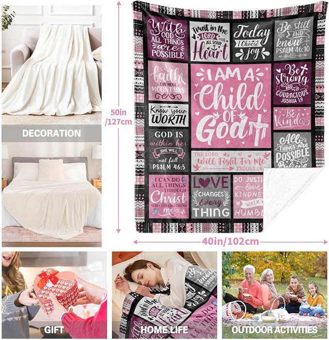 Christian Gifts for Women, Baptism Gifts for Girl, Religious Gifts for Women, Christian Blanket, Catholic Spiritual Bible Merch 50"x40" Throws Blanket for Christmas Birthday