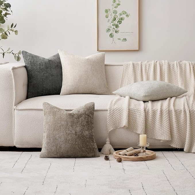 MIULEE Decorative Couch Throw Pillow Covers 18x18 Inch Grey-White 2 Pack | Modern Boho Accent, Soft Chenille Pillow Covers, Farmhouse Cushion Cases for Home Decor Bed Sofa Living Room