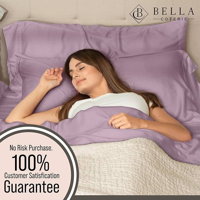 Bella Coterie Luxury Bamboo Viscose Split King Size Sheet Set | 2 Fitted Sheets for Sleep Number & Adjustable Beds | 100% Organically Grown | Cooling & Ultra Soft | 18” Deep Pocket [Lilac]