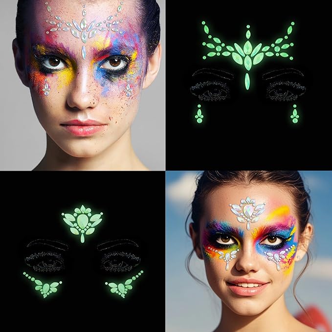 SAOROPEB Face Gems - 6 Sets Mermaid Face Jewels Temporary Tattoo Stickers Acrylic Crystal Glitter Stickers Waterproof Eye Gems Stick On Rainbow Tears Rhinestone for Party, Rave Festival