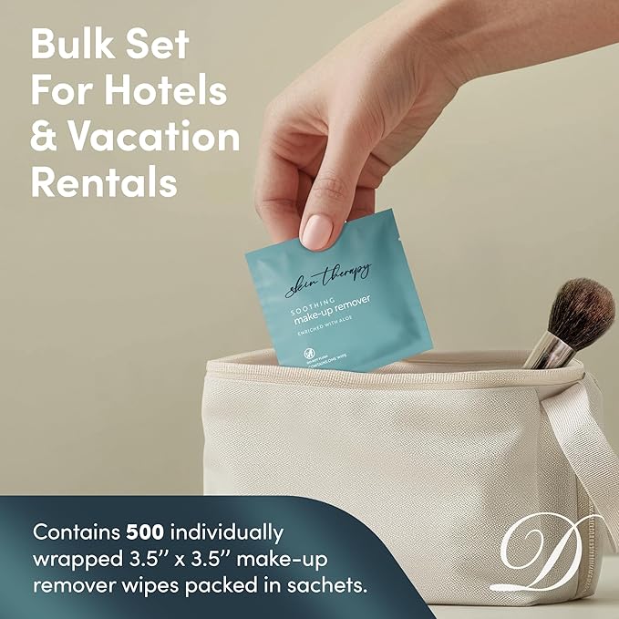 Makeup Remover Wipes with Aloe Vera | Gentle, Soothing Cleansing Wipes | Individually Wrapped | Case of 500