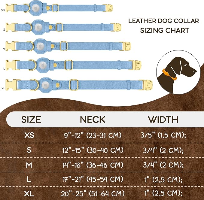 Leather Airtag Dog Collar - Soft Tracking Dog Collar with Apple AirTag Holder and Metal Buckle - Safety GPS Pet Collars for Small Medium Large Dogs Puppy Pink Red (Cornflower, M, 14"-18" Neck Fit)