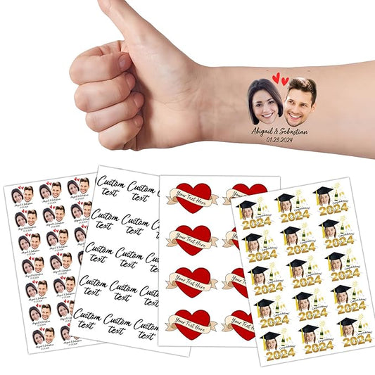 Ubmpj Custom Temporary Tattoos Personalized Temporary Tattoos with Photo Face Name Text for Graduation Bachelorette Birthday Party Wedding Bride Groom