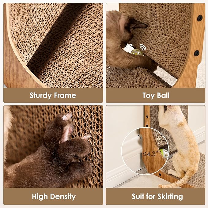 EHEYCIGA Cardboard Cat Scratcher for Indoor Cats, 32 Inch, Brown | L Shaped Scratching Post, Vertical Cat Scratching Board with Ball Cat Toy, Furniture Protector, Extra Large Cat Scratch Pad
