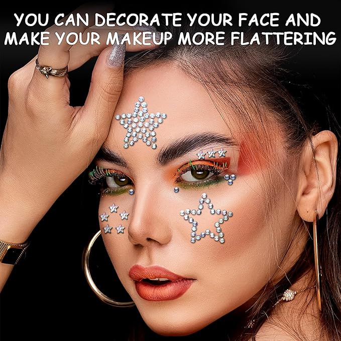 3Sheets Star Gem Stickers Jewels for Crafts, Face Makeup - Self Adhesive Rhinestone Jewel Stickers, Stick on Gems Rhinestones for Crafts, Craft Supplies for Kids (09.Laser Star)