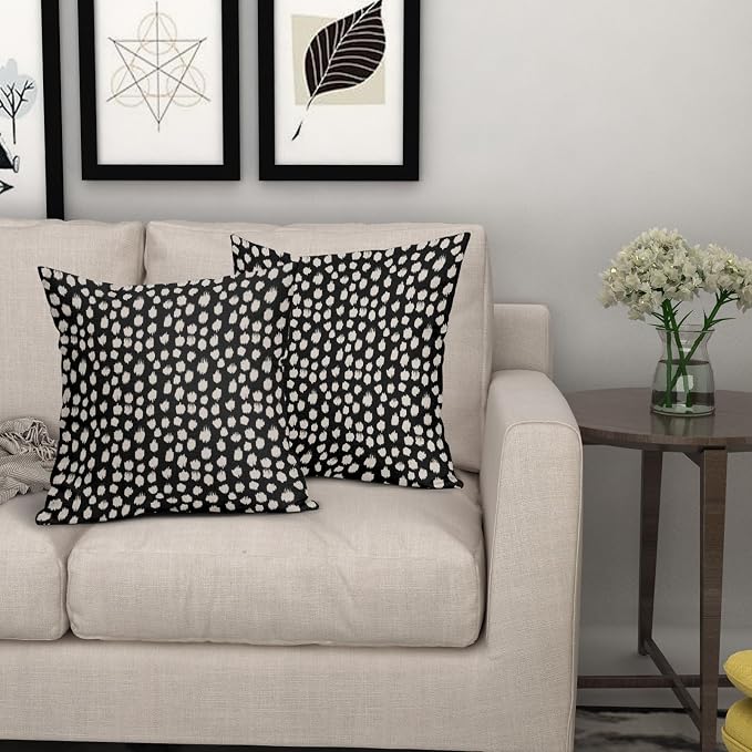 Sweetshow Black Cream Dots Pillow Covers 16x16 Set of 2 Boho Design Polka Dot Throw Pillows Modern Trendy Print Outdoor Decorative Pillowcase Square Linen Cushion Cases Decor for Sofa Couch Bed
