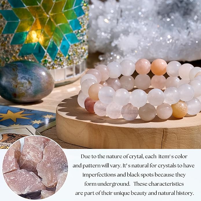 Bivei Natural Gemstone Semi Precious Healing Crystals Handmade Stretchy Round Beads Bracelet,Stocking Stuffers for Women Enhance Positive Energy