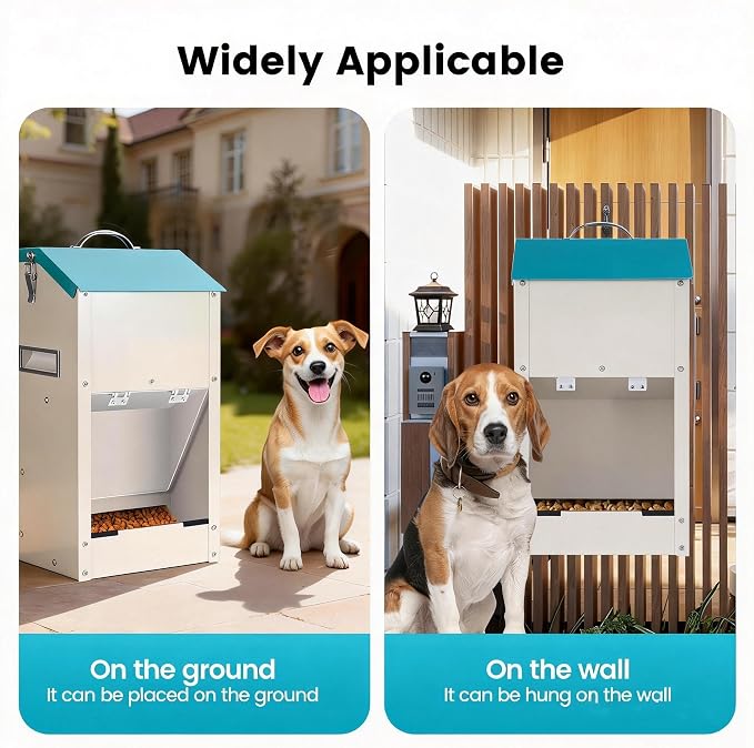 Automatic Dog Feeder Large Breed, Galvanized Dog Dry Food Dispenser | 15lbs Wall Mountable Gravity Pet Food Station Auto Feeder Self Feeding with Clear Door for Puppy, Dog, Cat Outdoor Indoor
