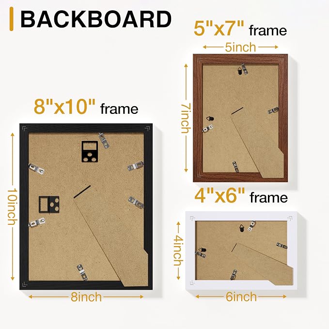 Vittanly 15 Pack Gallery Wall Frame Set, Black, Walnut Brown, White | Picture Frames Collage Wall Decor: 3pcs 8x10, 6pcs 5x7, 6pcs 4x6. Picture Frame Set for Wall or Tabletop Display