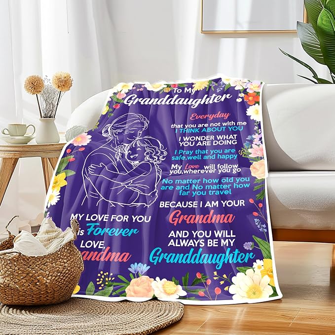 UFOORO Granddaughter Gifts from Grandma Blanket, Gift for Granddaughter, Christmas Valentines Mothers Day Graduation Birthday Gifts for Granddaughters Girls, to My Granddaughters Blanket 55" X 70"