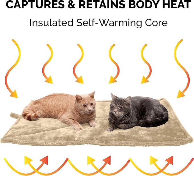 Furhaven ThermaNAP Self-Warming Cat Bed for Indoor Cats & Large/Medium Dogs, Washable & Reflects Body Heat - Quilted Faux Fur Reflective Bed Mat - Cream, Large (Pack of 2)