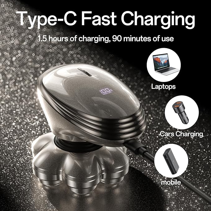 Electric Razor for Men, 7D Magnetic Detachable Electric Head Shaver, IPX7 Waterproof Wet Dry Bald Body Head Shaver, 5-in-1 Head & Body Hair Shavers for Men, for Beard Trimmer,Nose Trimmer, Head (Gray)
