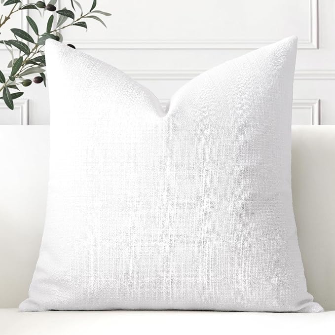 OTOSTAR Linen Throw Pillow Cover Set of 1 Decorative Square Pillowcases Cushion Covers 16x16 Inch for Home Decor Sofa Bedroom Car 40 x 40CM Pure White