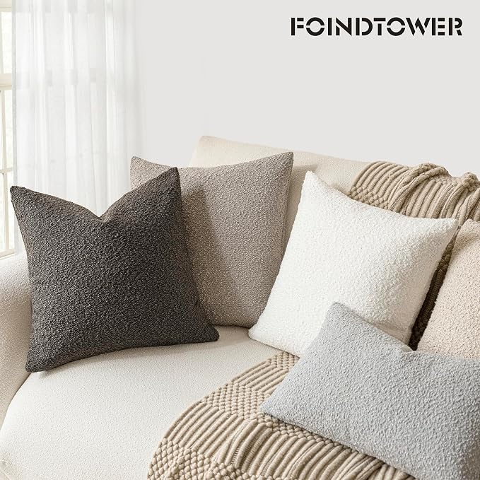 Foindtower Set of 2, Decorative Textured Boucle Throw Pillow Covers Accent Solid Pillow Cases Neutral Soft Cozy Couch Cushion Case for Chair Sofa Bedroom Living Room Home Decor 16 x 16 Inch Dark Brown