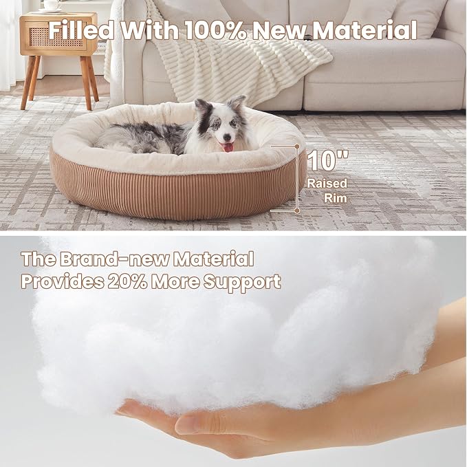 45 inches Calming Donut Dog Bed for Extra Large Dogs,Brown | Round Jumbo Pet Bed with Removable&Washable Cover,Plush Faux Fur & Corduroy, Fits Pets up to 100 lbs