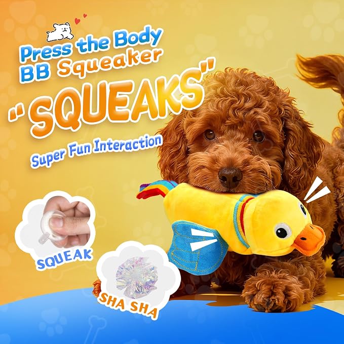 lilfrd Duck Dog Toy, Crinkle Squeaky Plush Interactive Chew Toy for Dogs