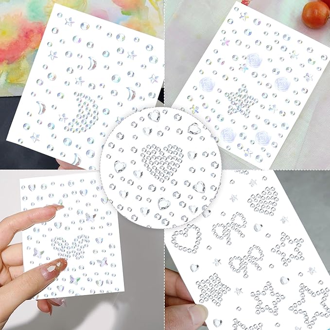 SAOROPEB 5 Sheets Face Gems Face Jewels Stickers, Self Adhesive Eye Body Face Nail Crystal Rhinestones Rainbow for Women Festival Accessory and Nail Art Decorations