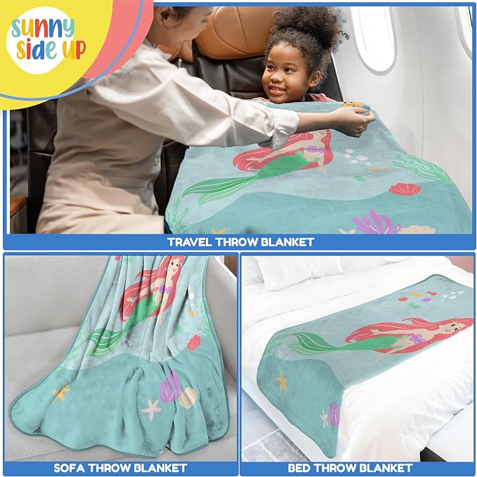 Disney The Little Mermaid Plush Travel Throw Blanket - Measures 40 x 50 Inches - Super Soft & Cozy Princess Travel Accessories Features Ariel