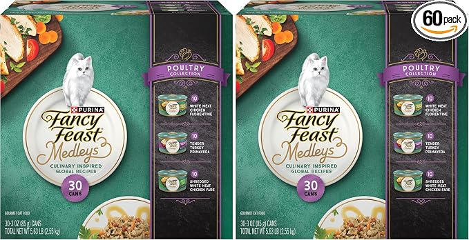 Fancy Feast Purina Medleys Poultry Collection Wet Cat Food Variety Pack - 3 oz. Cans,(Pack of 60)