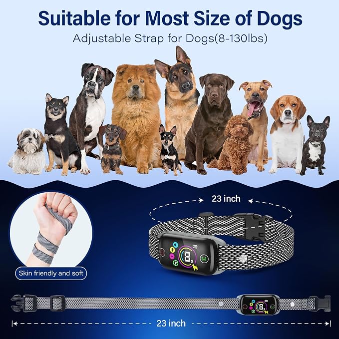 Dog Bark Collar ‌-Honeynet Smart Anti-Barking Training Device with 8 Sensitivity Levels, Beep/Vibration Modes, Auto Correction for Small/Medium/Large Dogs, IP67 Waterproof (Grey)