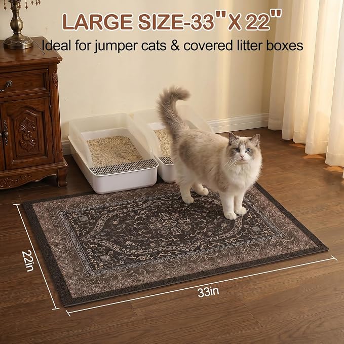 Glittme Cat Litter Mat, 33"x22" Non-Slip Washable Trapping Mat for Cats | Litter Trapping Mat With Thick PVC Coil To Catch Scatter, Soft On Paws And Waterproof Bottom To Protect Floors