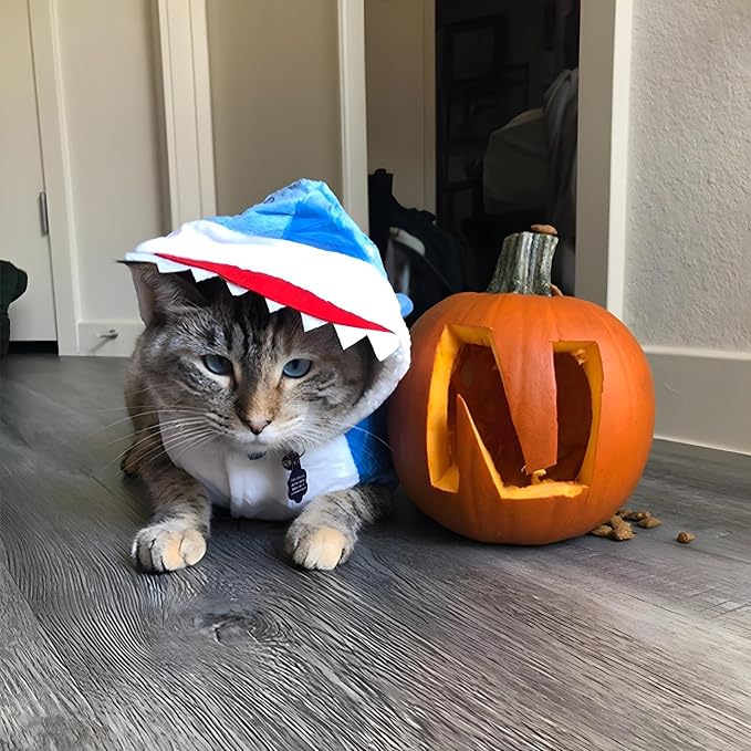 NACOCO Dog Shark Costume Cute Pet Clothes Halloween Holiday Coat Hoodie for Cats and Dogs (Blue, S)