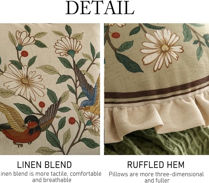 Vintage Linen Throw Pillow Cover,Set of 2,Diameter 16"-Brune C | Designer Elegant Round Pillow Cover,Concealed Zipper Design,Floral Pattern,Sofa,Bedroom,Living Room,Lounge Chairs