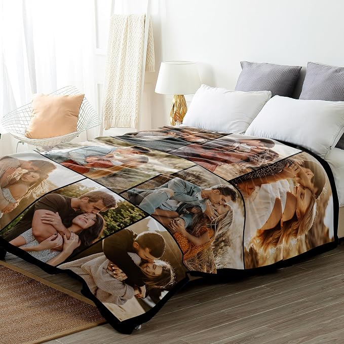 SHIPS NEXT DAY Custom Blanket with Picture Text Personalized Throws Blanket with Photos Customize Blanket Customizable Blankets Customized Gifts for Mom Dad Couple Girlfriend Boyfriend Wife Husband
